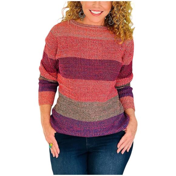 Belle by Kim Gravel Tops - Belle Boho by Kim Gravel Rainbow Shaker Stitch Sweater Pink - Regular